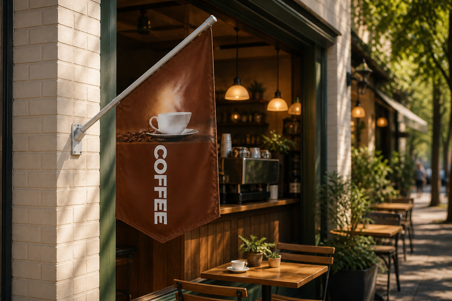Wall-mounted Coffee end sign flag